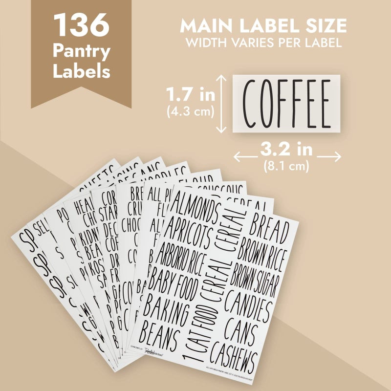 Talented Kitchen Kitchen Adhesive Labels - Waterproof Labels for Storage Bins - Pantry & Jar Stickers for Spices - Pack of 136, 2 x 3 in, Black Text on Clear Vinyl - Image 5